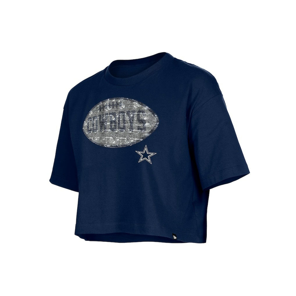 Dallas Cowboys New Era Girl's Flip Sequin Boxy T-Shirt - Navy discount