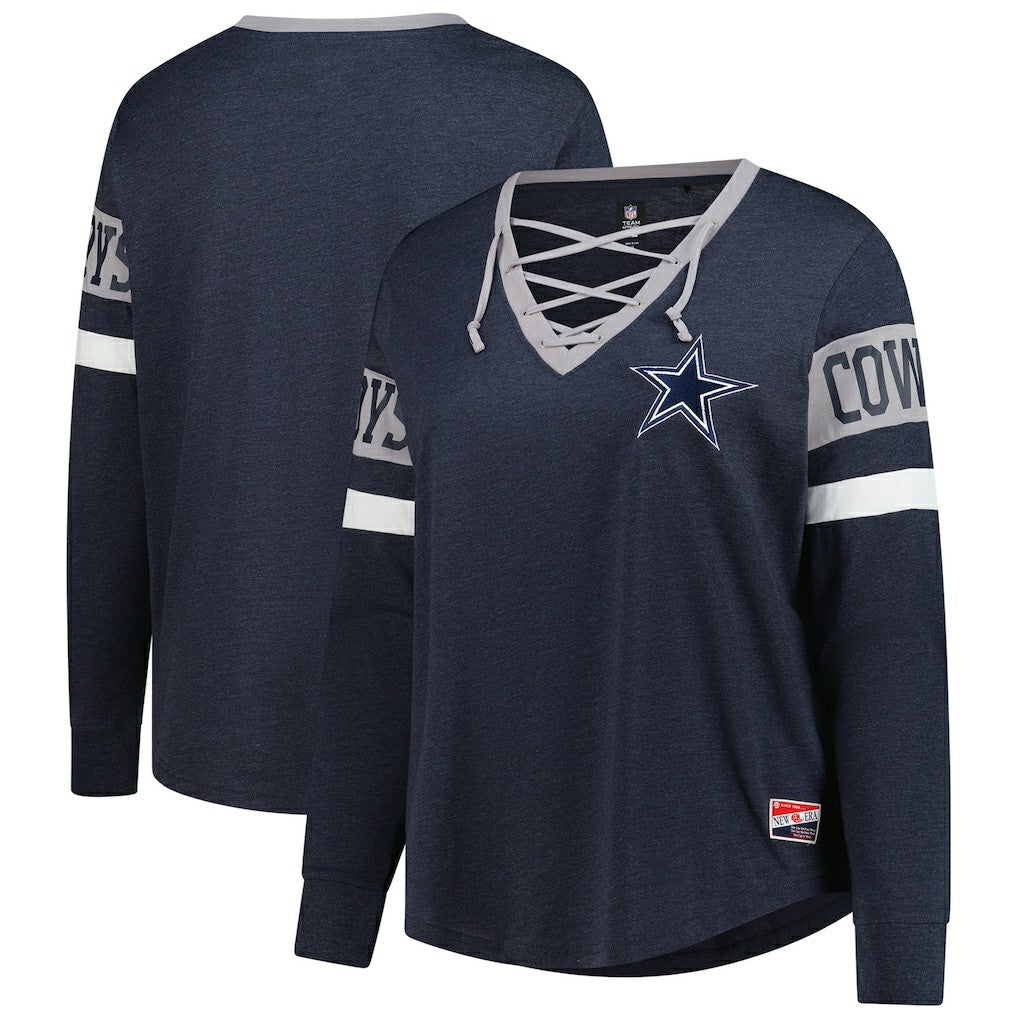Dallas Cowboys New Era Women's Plus Size Throwback Lace-Up Long Sleeve T-Shirt - Navy discount