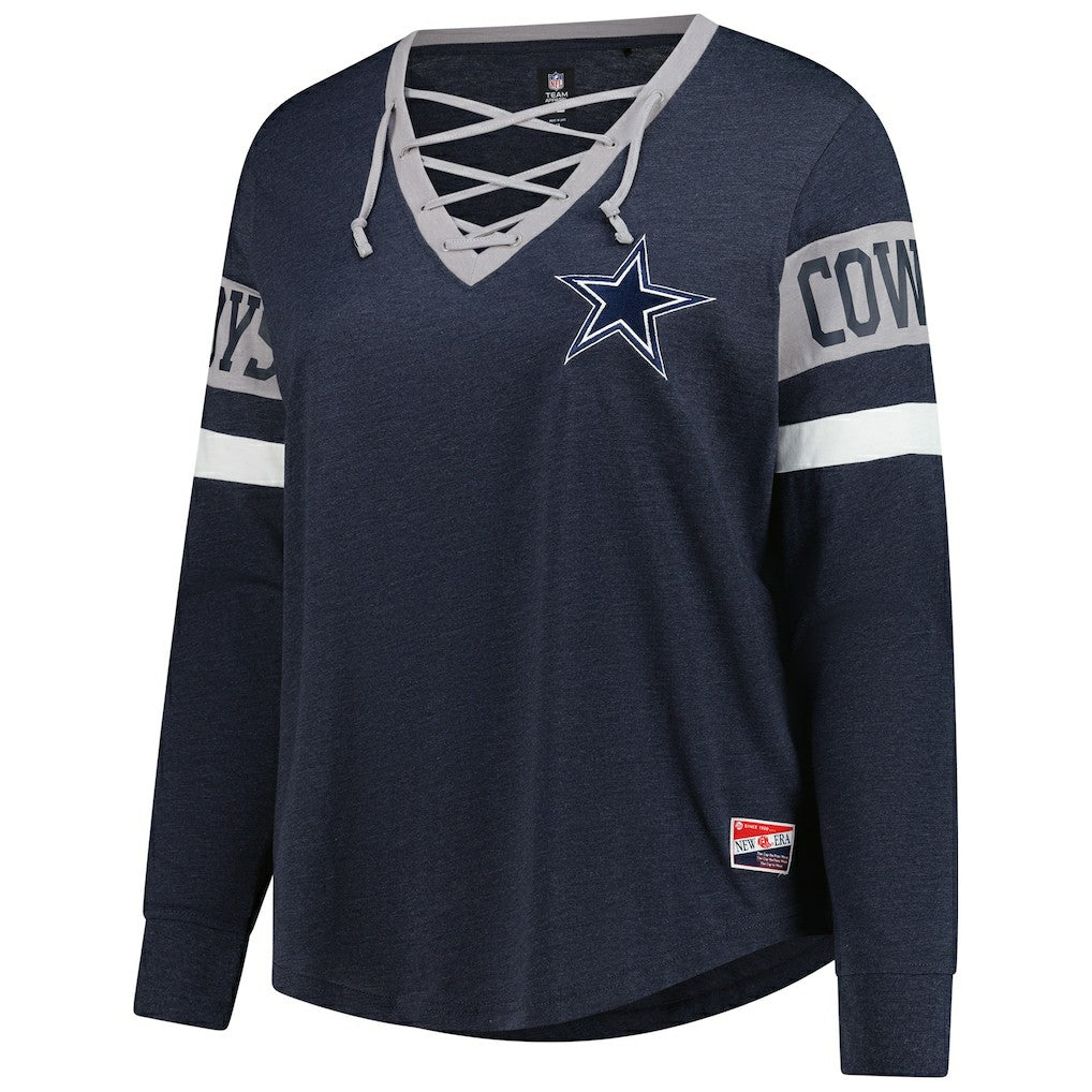 Dallas Cowboys New Era Women's Plus Size Throwback Lace-Up Long Sleeve T-Shirt - Navy discount