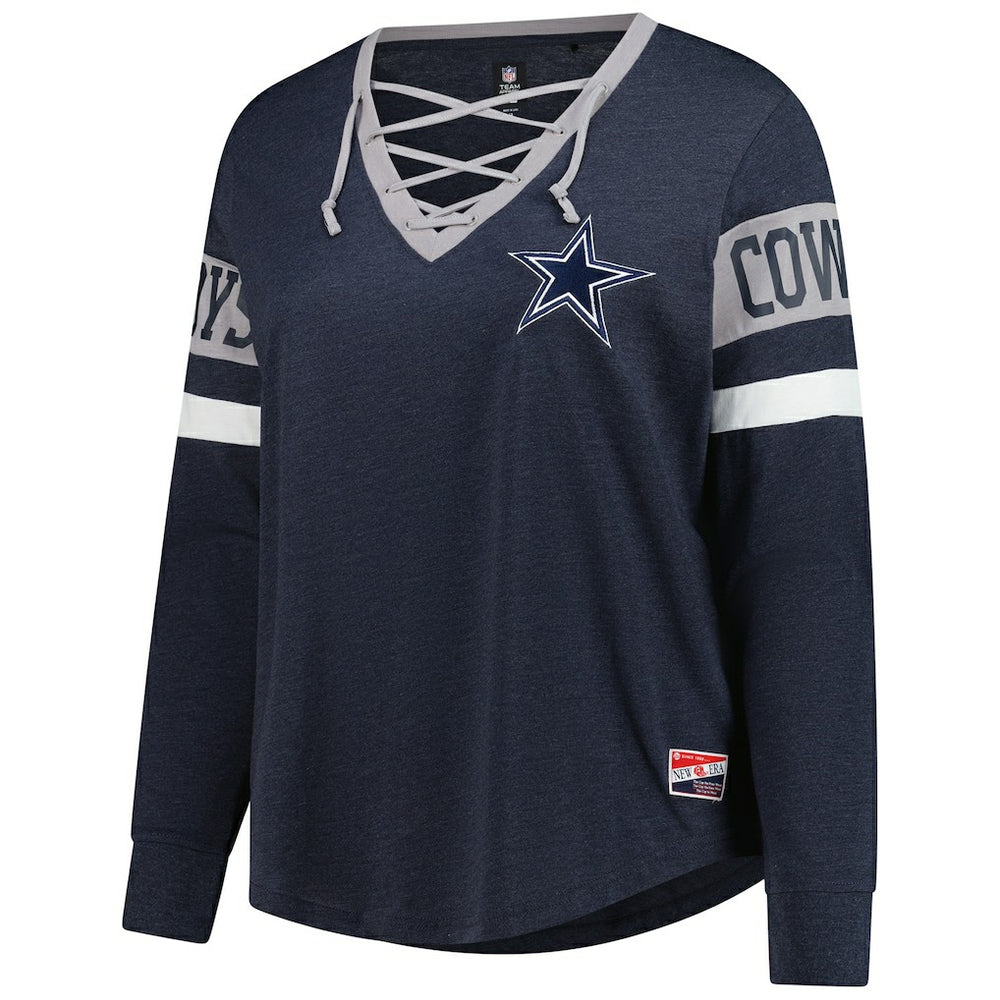 Dallas Cowboys New Era Women's Plus Size Throwback Lace-Up Long Sleeve T-Shirt - Navy discount