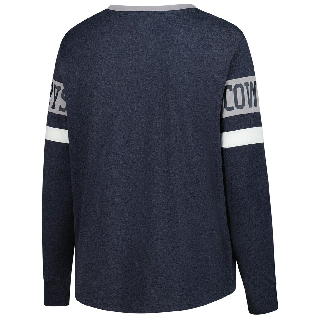 Dallas Cowboys New Era Women's Plus Size Throwback Lace-Up Long Sleeve T-Shirt - Navy discount