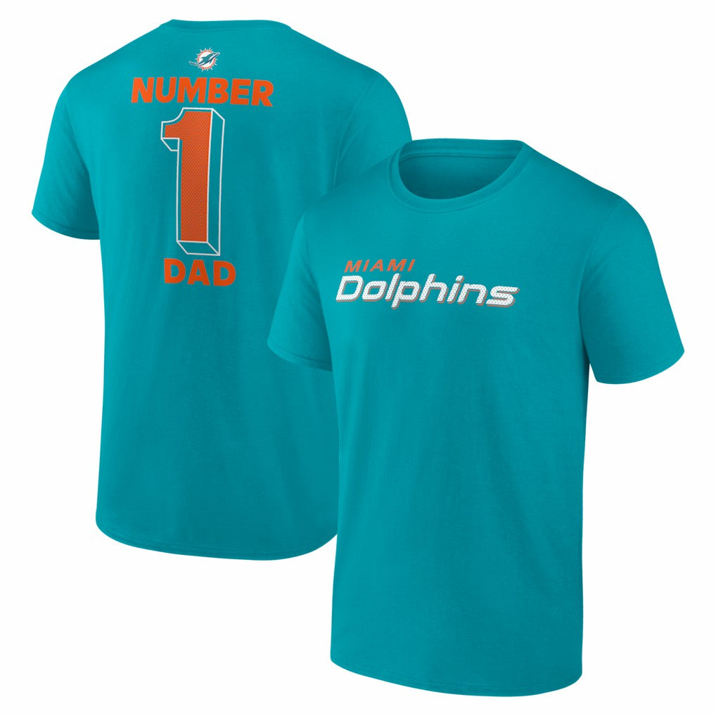 Miami Dolphins #1 Dad Jersey T-Shirt - Aqua sale