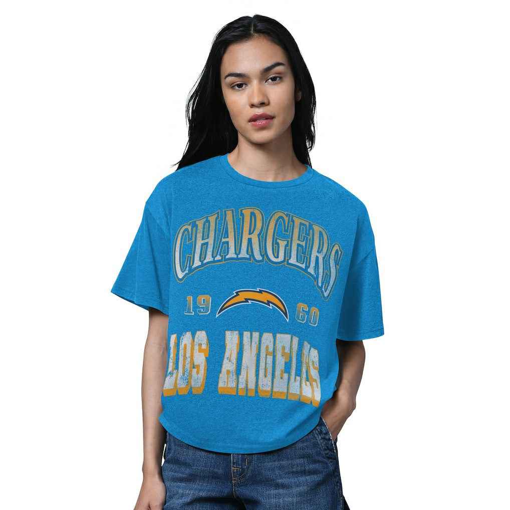 Los Angeles Chargers Starter Women's Oversized Hall of Fame T-Shirt - Heather Powder Blue cheap