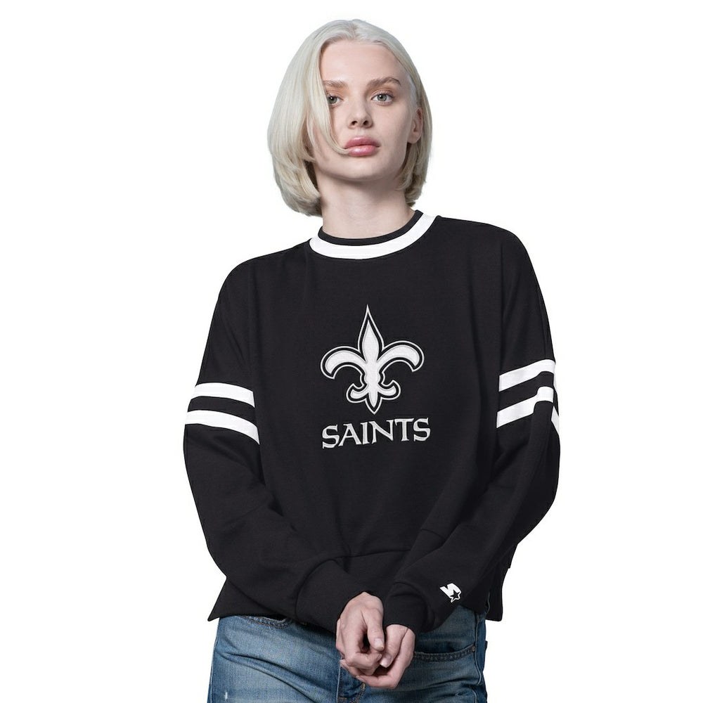 New Orleans Saints Starter Women's Rally Drop Shoulder Cropped Sweatshirt - Black on sale