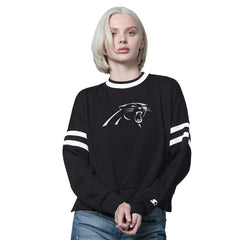 Carolina Panthers Starter Women's Rally Drop Shoulder Cropped Sweatshirt - Black cheap