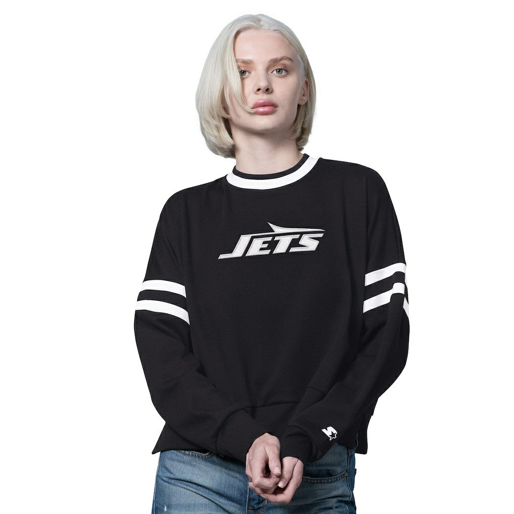 New York Jets Starter Women's Rally Drop Shoulder Cropped Sweatshirt - Black online