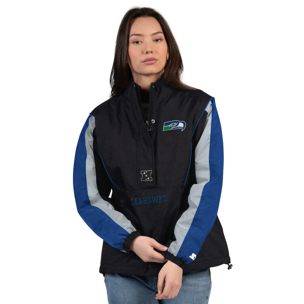 Seattle Seahawks Starter Women's Thursday Night Gridiron Half-Zip Jacket - Black/College Navy outlet