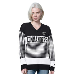 Washington Commanders Starter Women's No Huddle Striped V-Neck Sweater - Black sale