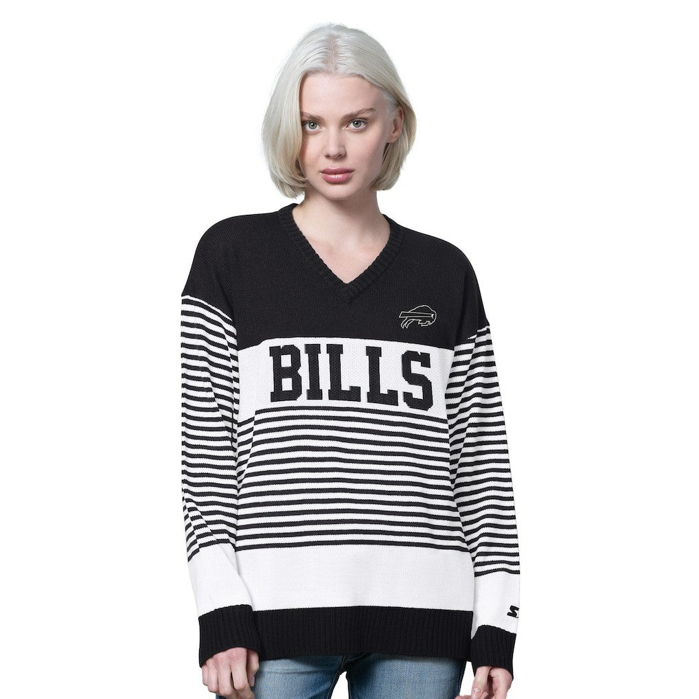 Buffalo Bills Starter Women's No Huddle Striped V-Neck Sweater - Black outlet
