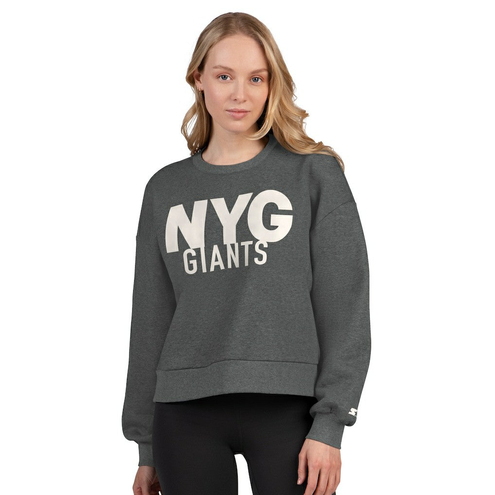 New York Giants Starter Women's Show Up Cropped Fleece Pullover Sweatshirt - Heather Gray on sale