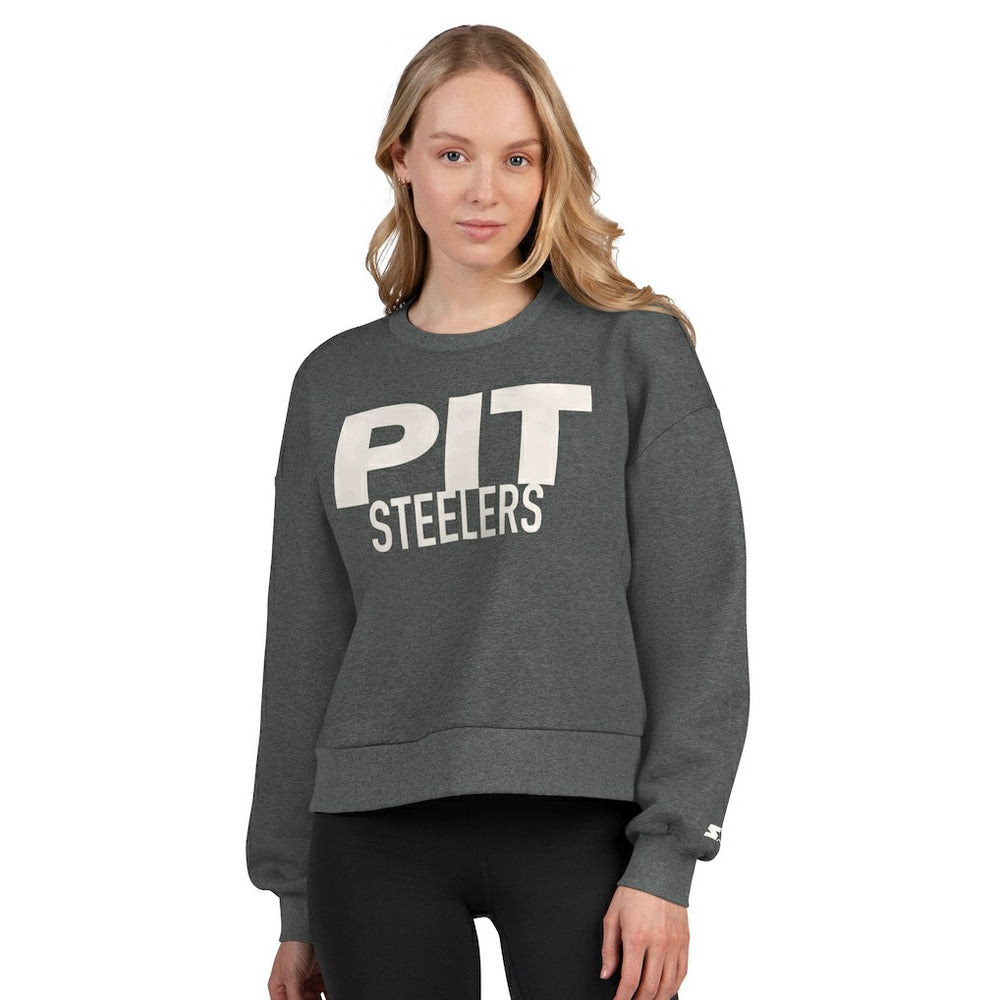 Pittsburgh Steelers Starter Women's Show Up Cropped Fleece Pullover Sweatshirt - Heather Gray discount