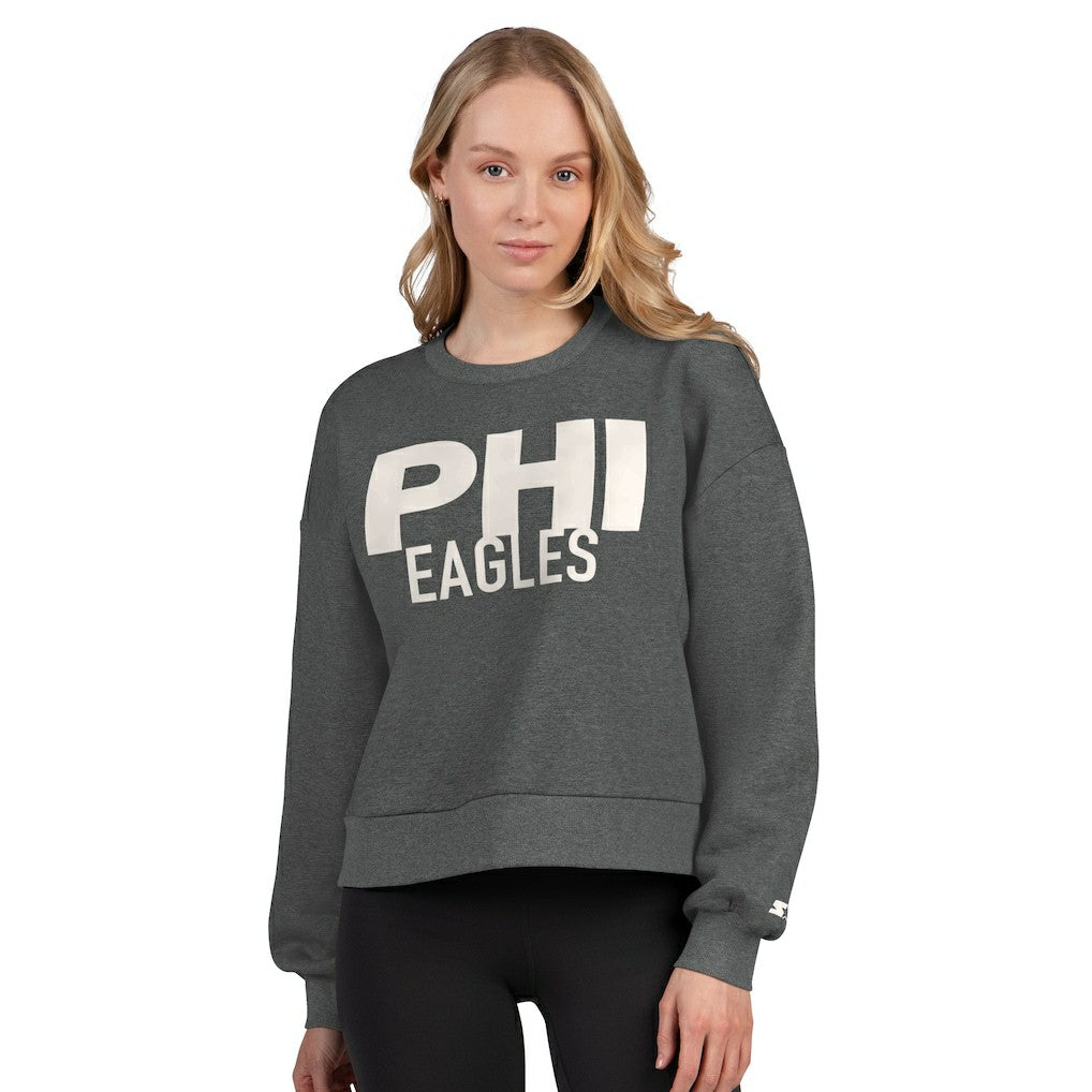 Philadelphia Eagles Starter Women's Show Up Cropped Fleece Pullover Sweatshirt - Heather Gray on sale