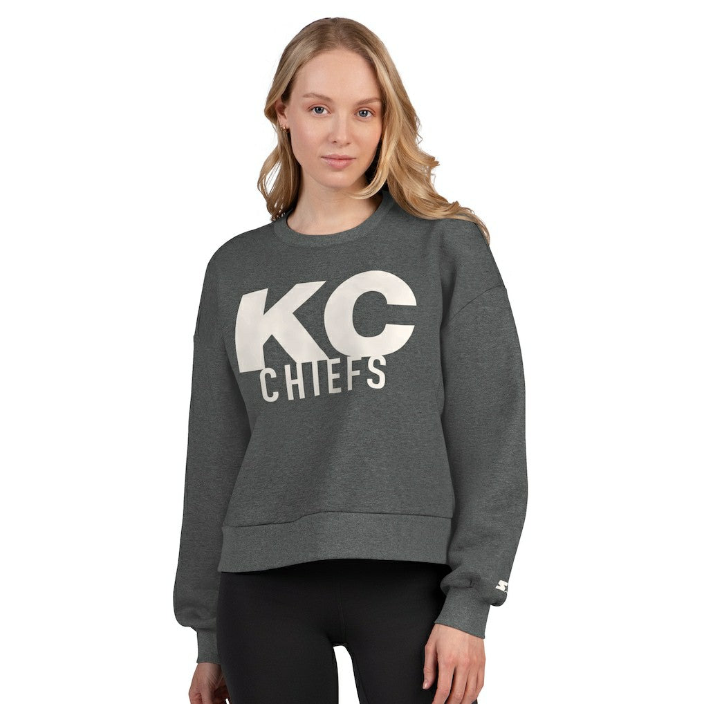 Kansas City Chiefs Starter Women's Show Up Cropped Fleece Pullover Sweatshirt - Heather Gray sale