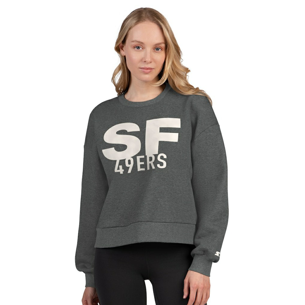 San Francisco 49ers Starter Women's Show Up Cropped Fleece Pullover Sweatshirt - Heather Gray sale