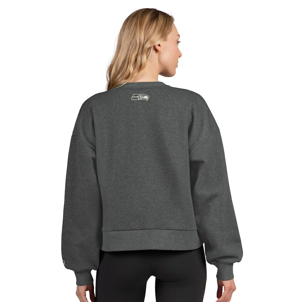 Seattle Seahawks Starter Women's Show Up Cropped Fleece Pullover Sweatshirt - Heather Gray for sale