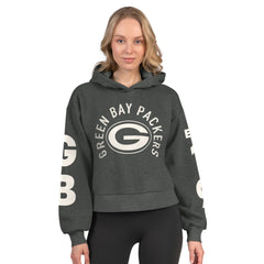 Green Bay Packers Starter Women's Star Player Cropped Fleece Pullover Hoodie - Heather Charcoal for sale