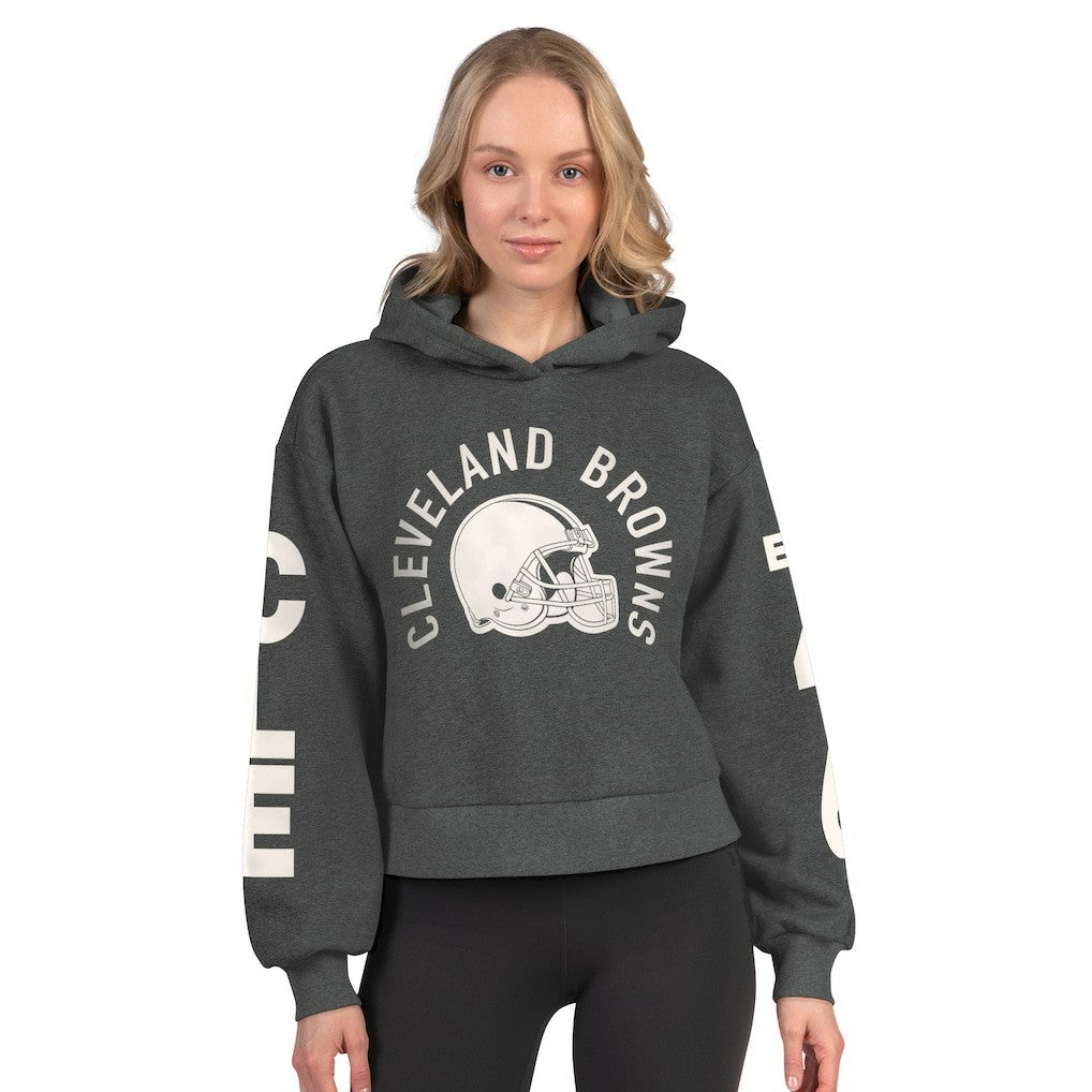 Cleveland Browns Starter Women's Star Player Cropped Fleece Pullover Hoodie - Heather Charcoal sale