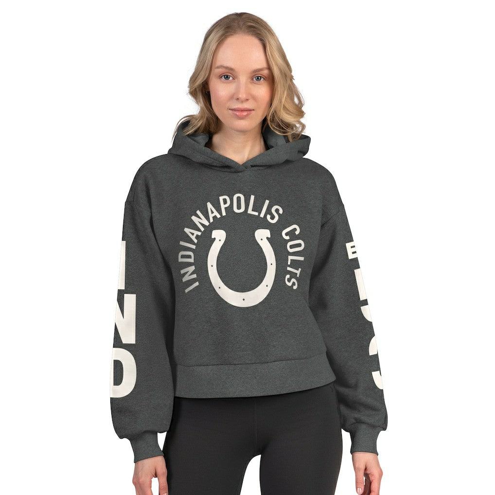 Indianapolis Colts Starter Women's Star Player Cropped Fleece Pullover Hoodie - Heather Charcoal sale