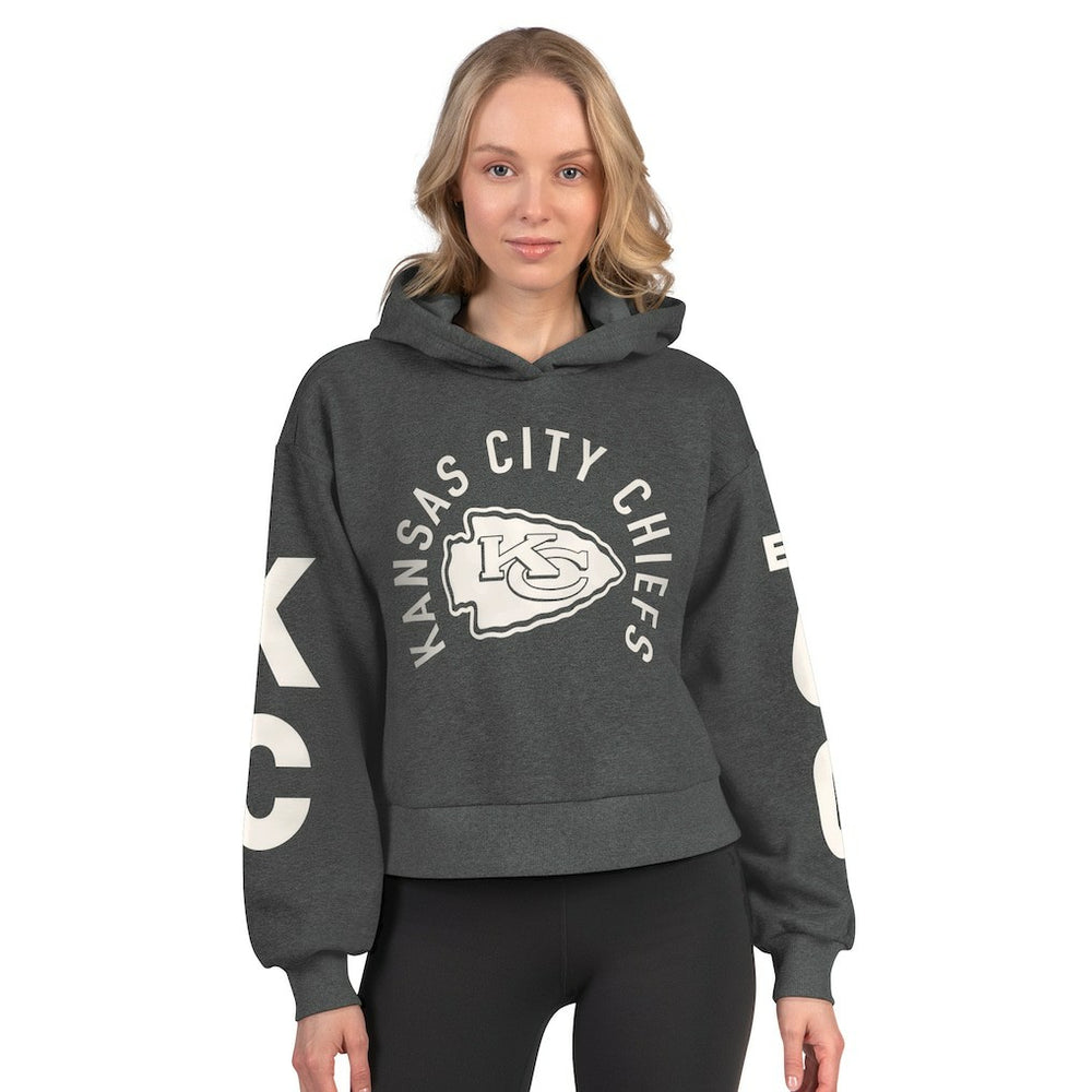 Kansas City Chiefs Starter Women's Star Player Cropped Fleece Pullover Hoodie - Heather Charcoal for sale