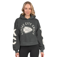 Kansas City Chiefs Starter Women's Star Player Cropped Fleece Pullover Hoodie - Heather Charcoal for sale