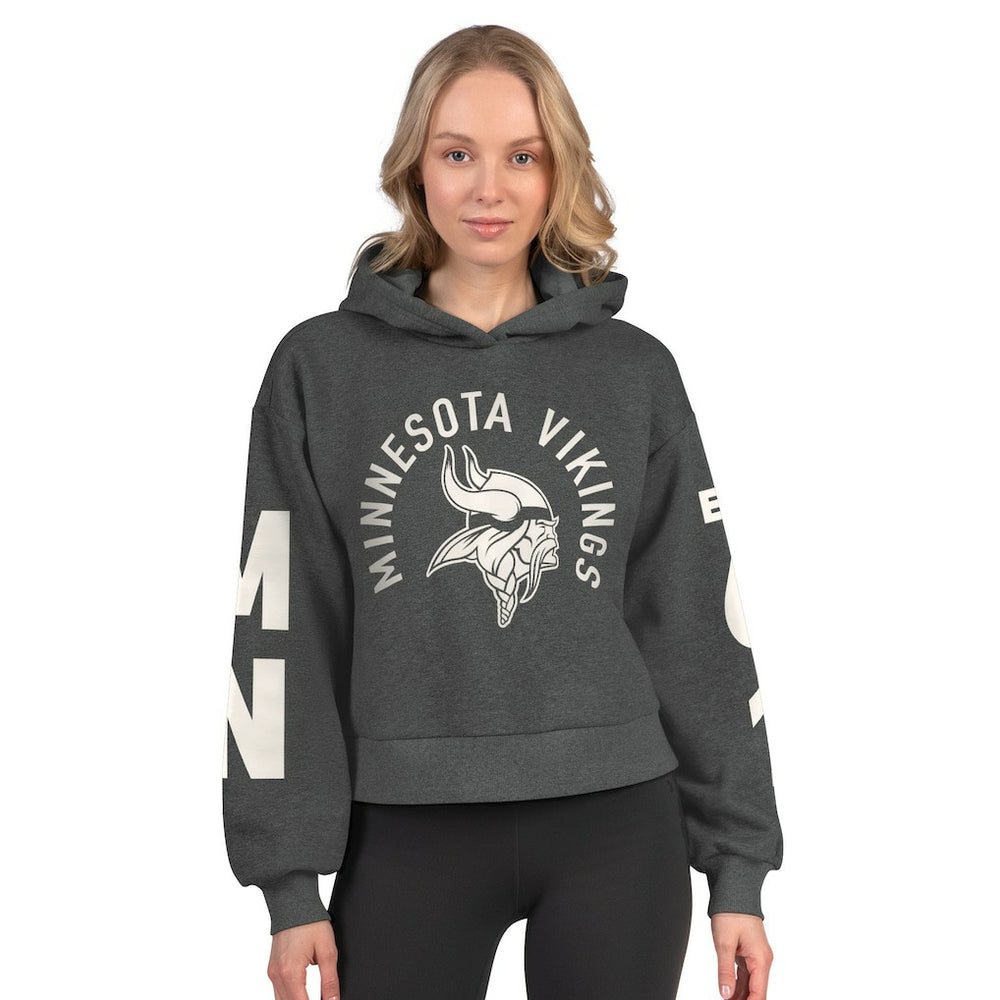 Minnesota Vikings Starter Women's Star Player Cropped Fleece Pullover Hoodie - Heather Charcoal outlet
