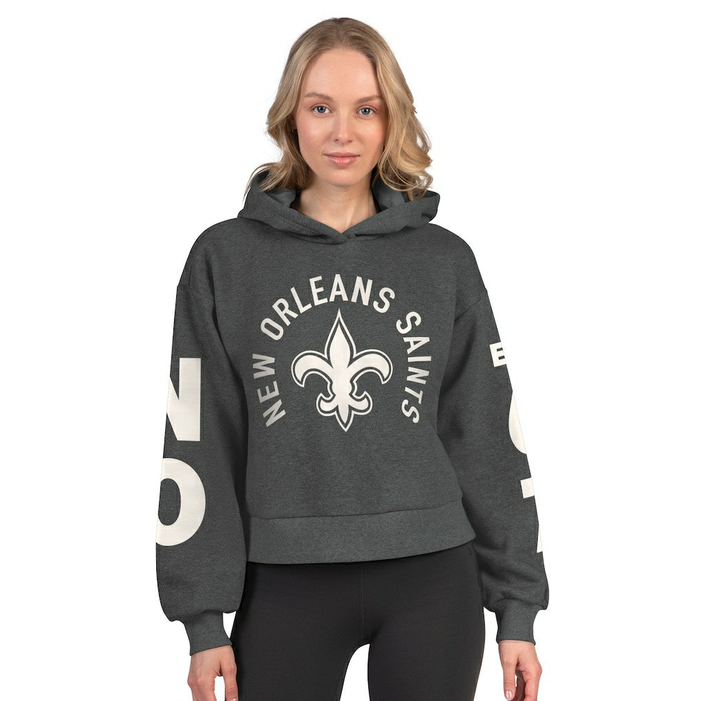 New Orleans Saints Starter Women's Star Player Cropped Fleece Pullover Hoodie - Heather Charcoal online