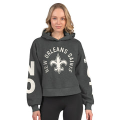 New Orleans Saints Starter Women's Star Player Cropped Fleece Pullover Hoodie - Heather Charcoal online