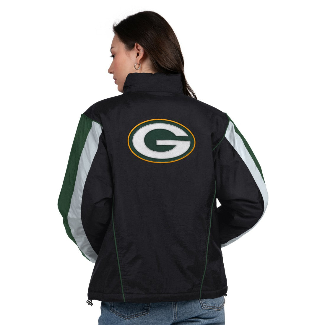 Green Bay Packers Starter Women's Thursday Night Gridiron Half-Zip Jacket - Black/Green cheap