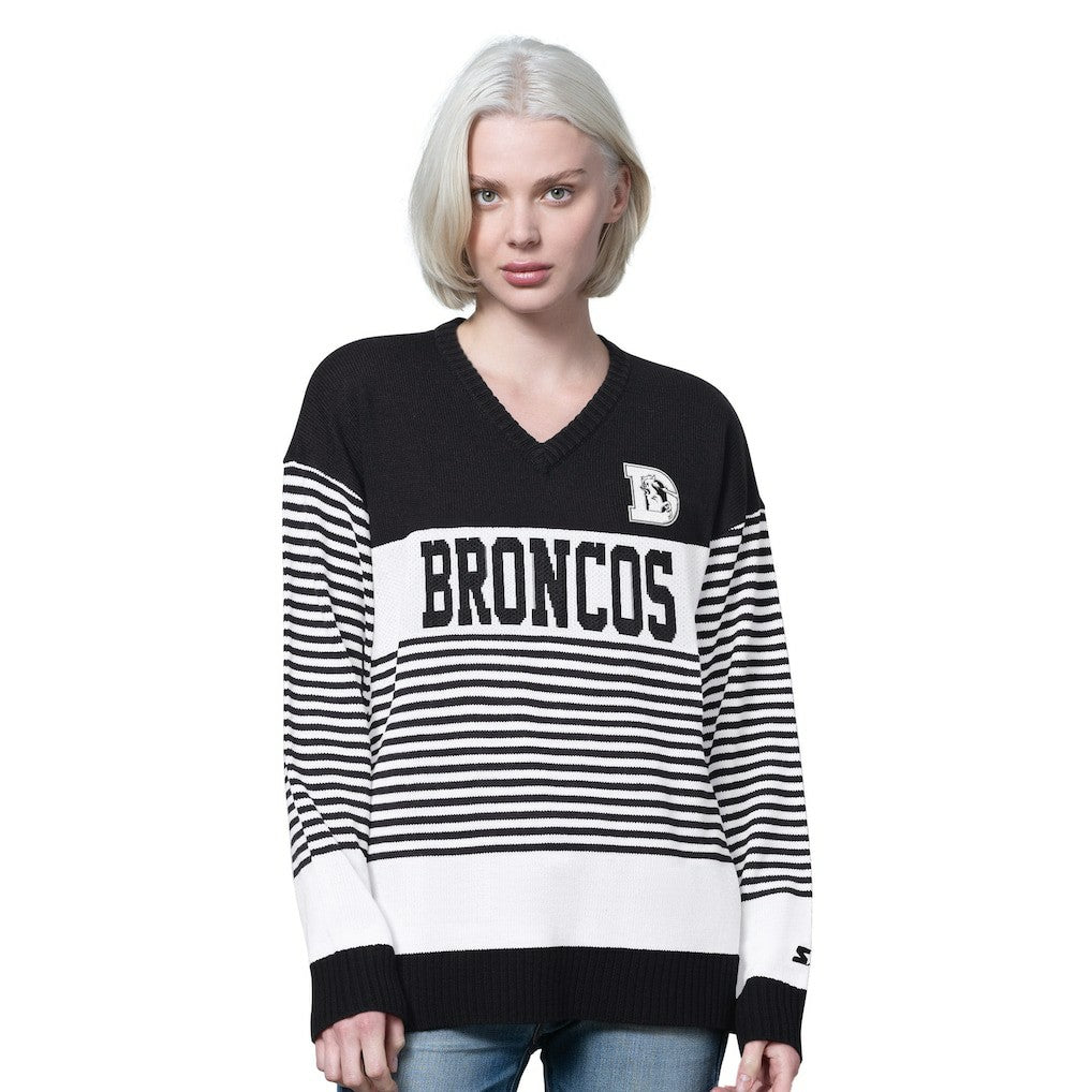 Denver Broncos Starter Women's No Huddle Striped V-Neck Sweater - Black sale