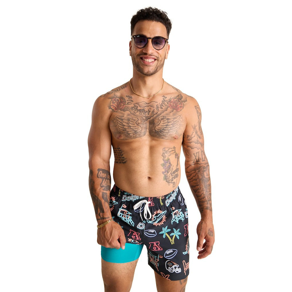 Miami Dolphins Chubbies The Neon 5.5" Classic Lined Swim Trunks - Black for sale