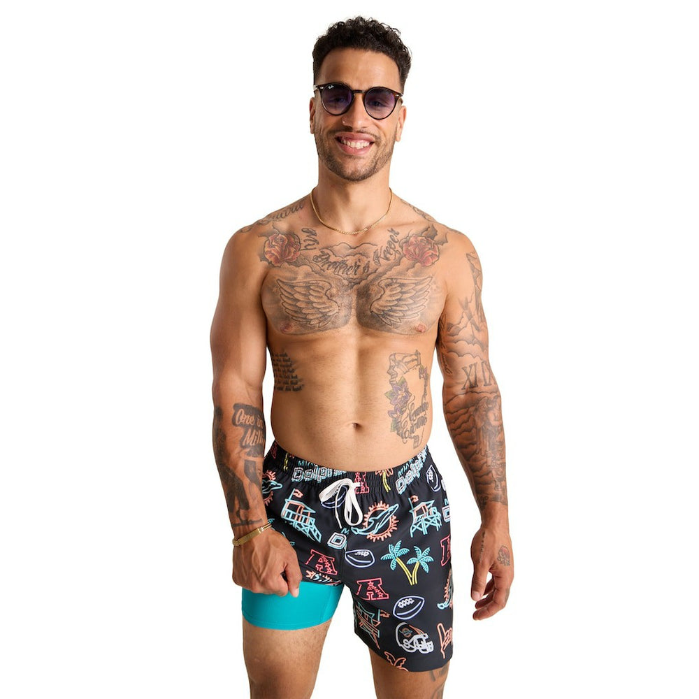 Miami Dolphins Chubbies The Neon 5.5" Classic Lined Swim Trunks - Black for sale