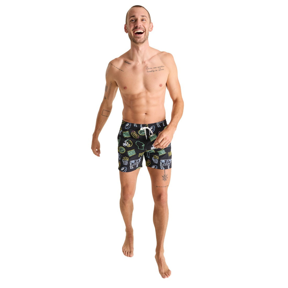 Green Bay Packers Chubbies The Neon 5.5" Classic Lined Swim Trunks - Black discount