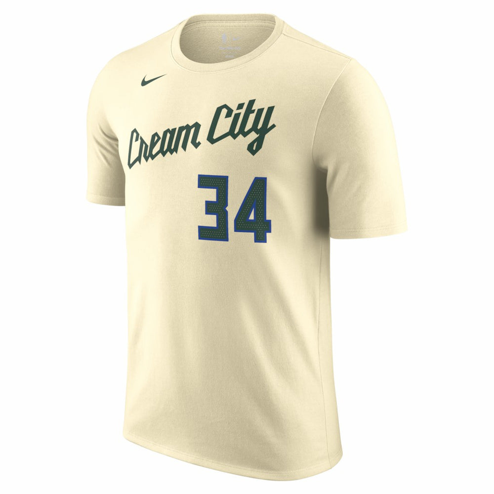 Giannis Antetokounmpo Milwaukee Bucks Unisex 2025/26 City Edition Name & Number T-Shirt - Cream for sale