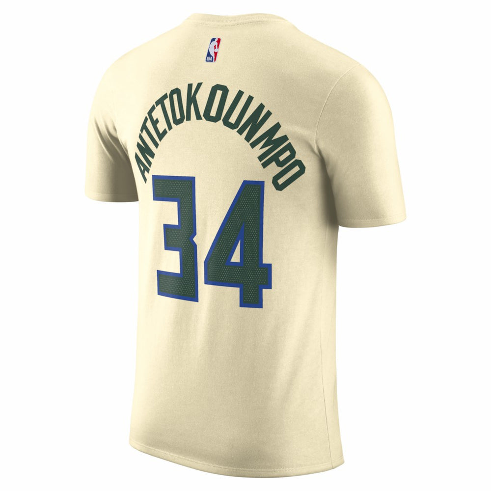 Giannis Antetokounmpo Milwaukee Bucks Unisex 2025/26 City Edition Name & Number T-Shirt - Cream for sale