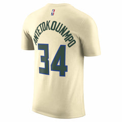 Giannis Antetokounmpo Milwaukee Bucks Unisex 2025/26 City Edition Name & Number T-Shirt - Cream for sale
