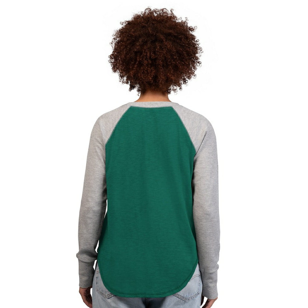 New York Jets G-III 4Her by Carl Banks Women's Waffle Knit Raglan Long-Sleeve T-Shirt - Green/Heather Gray sale