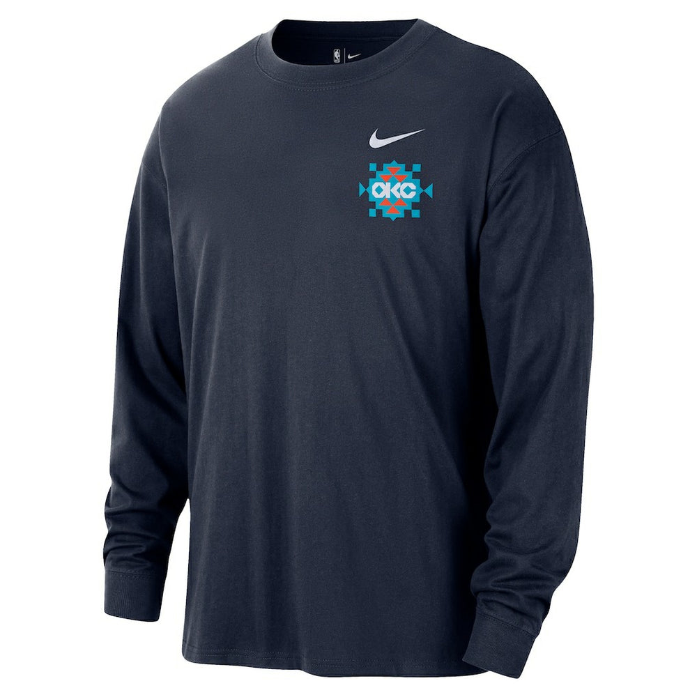 Oklahoma City Thunder 2025/26 City Edition Remix Essential Logo Long Sleeve T-Shirt - Navy for sale
