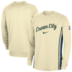 Milwaukee Bucks 2025/26 City Edition Authentic Pregame Dri-FIT Long Sleeve Shooting T-Shirt - Cream discount