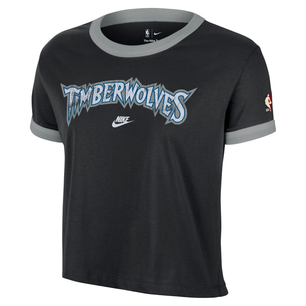 Minnesota Timberwolves Women's Classic Edition Hardwood Classics Essential Vintage Ringer T-Shirt - Black for sale
