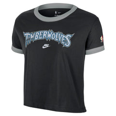 Minnesota Timberwolves Women's Classic Edition Hardwood Classics Essential Vintage Ringer T-Shirt - Black for sale