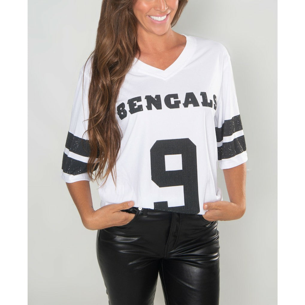 Joe Burrow Cincinnati Bengals Cuce Women's Crystal V-Neck Tunic - White online