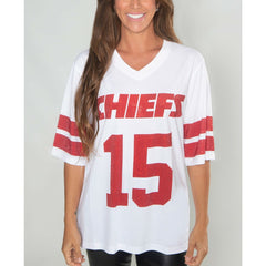 Kansas City Chiefs Cuce Women's Crystal V-Neck Tunic - White outlet