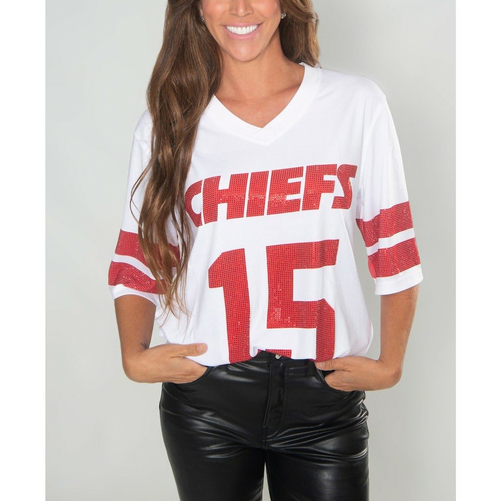 Kansas City Chiefs Cuce Women's Crystal V-Neck Tunic - White outlet