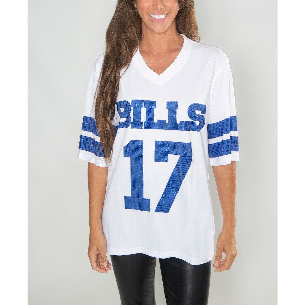 Josh Allen Buffalo Bills Cuce Women's Crystal V-Neck Tunic - White cheap