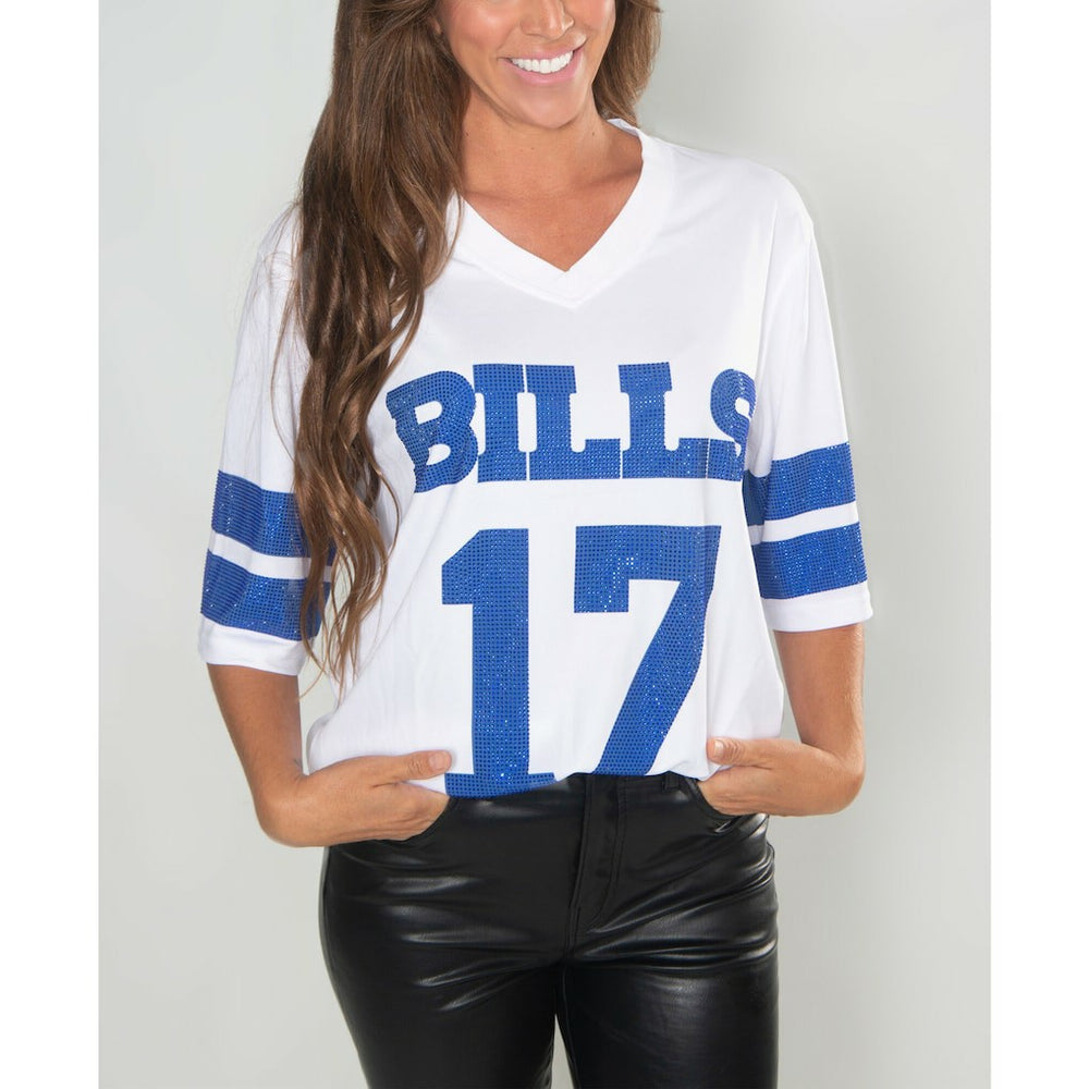 Josh Allen Buffalo Bills Cuce Women's Crystal V-Neck Tunic - White cheap