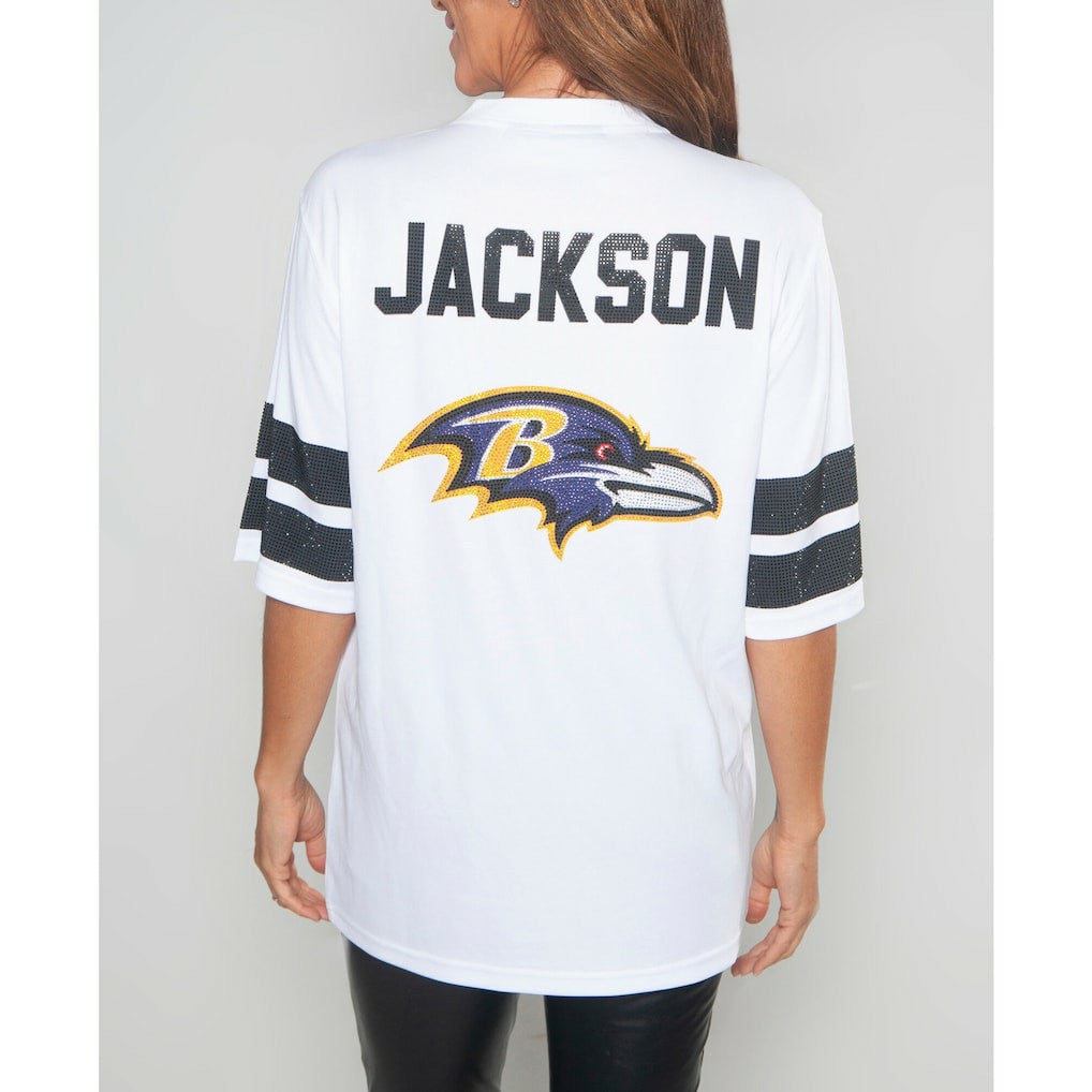 Lamar Jackson Baltimore Ravens Cuce Women's Crystal V-Neck Tunic - White discount