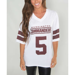 Jayden Daniels Washington Commanders Cuce Women's Crystal V-Neck Tunic - White sale