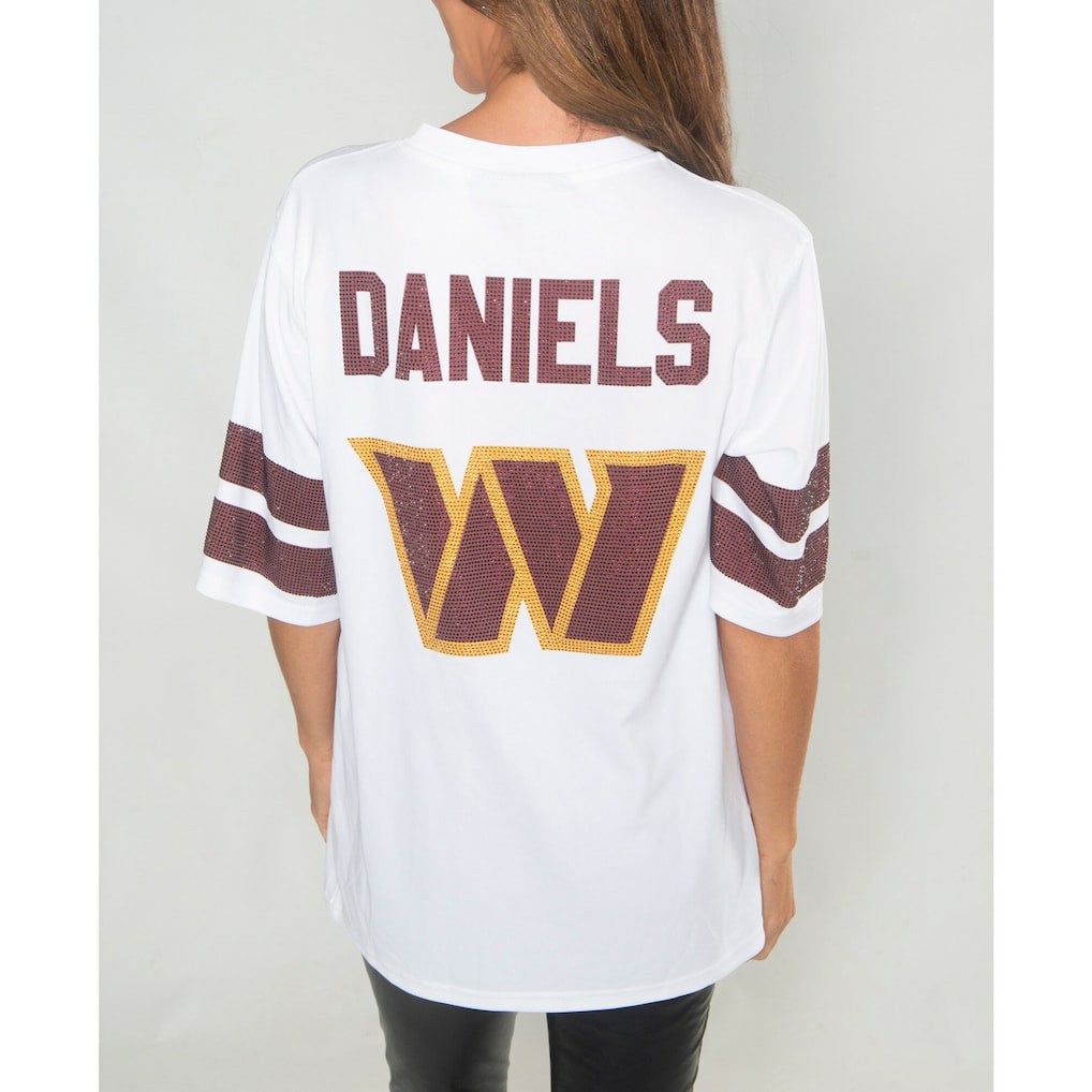 Jayden Daniels Washington Commanders Cuce Women's Crystal V-Neck Tunic - White sale