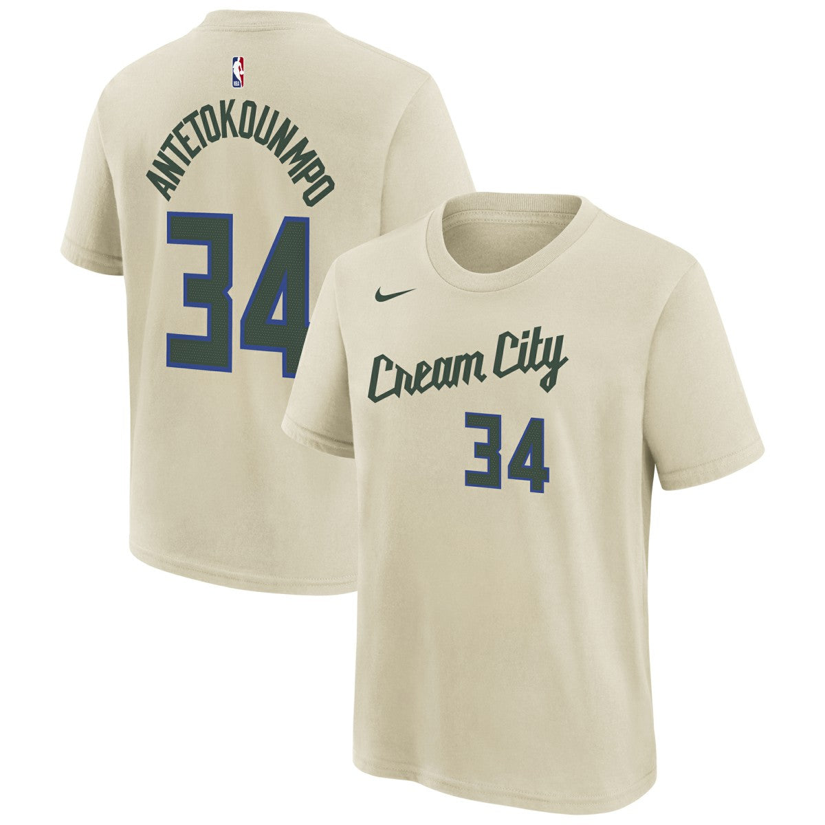 Giannis Antetokounmpo Milwaukee Bucks Youth 2025/26 City Edition Name & Number T-Shirt - Cream outlet