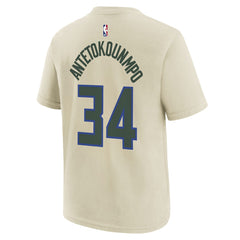 Giannis Antetokounmpo Milwaukee Bucks Youth 2025/26 City Edition Name & Number T-Shirt - Cream outlet